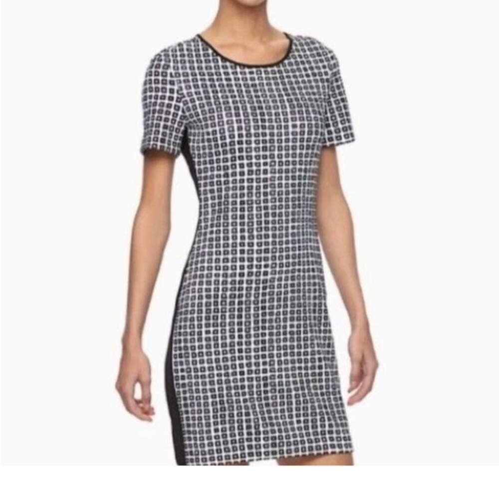 Reed Scuba Dress Black White Geometric Sheath Short Sleeve Zip Up NWOT sk0156802